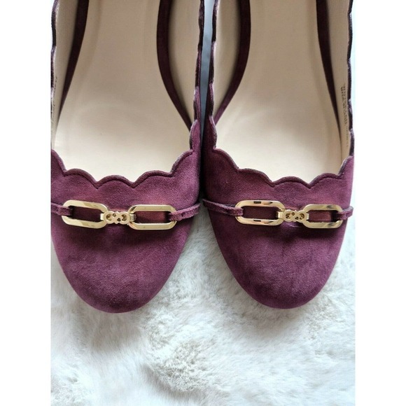New Cole Haan block heel Burgundy Wine Scallop suede pump size 6 - Picture 4 of 12
